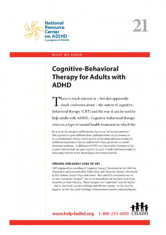Cbt For Adhd Pdf Cognitive Behavioural Therapy For Adults With Adhd