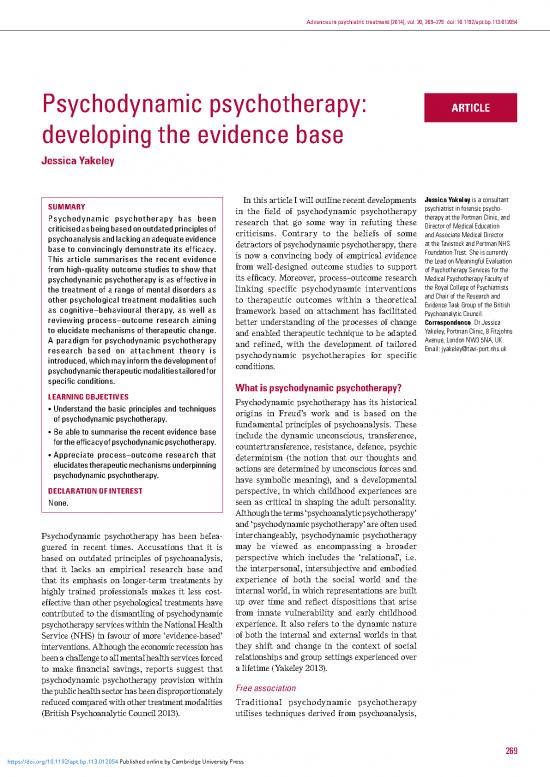 picture1_Psychotherapy Pdf 108402 | Div Class Title Psychodynamic Psychotherapy Developing The Evidence Base Div