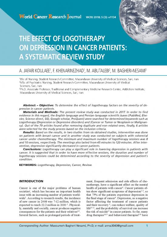 picture Logotherapy Pdf 109144 | E1134 The Effect Of Logotherapy On Depression In Cancer Patients A Systematic Review Study