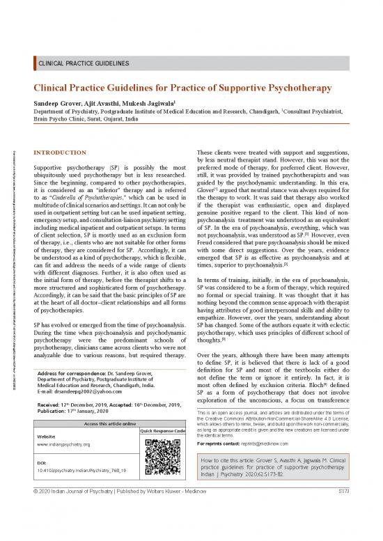 picture Supportive Psychotherapy Pdf 109618 | Grover 2020 Clinical Practice Guidelines For Practice Of Supportive Psychotherapy3