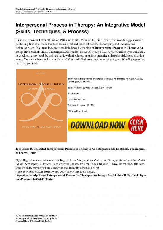 Interpersonal Process In Therapy An Integrative Model Skills Techniques ...