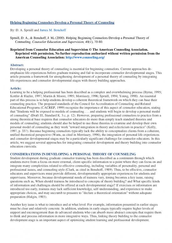 picture Theories Of Counseling Pdf 107489 | J Benshoff Helping 2000