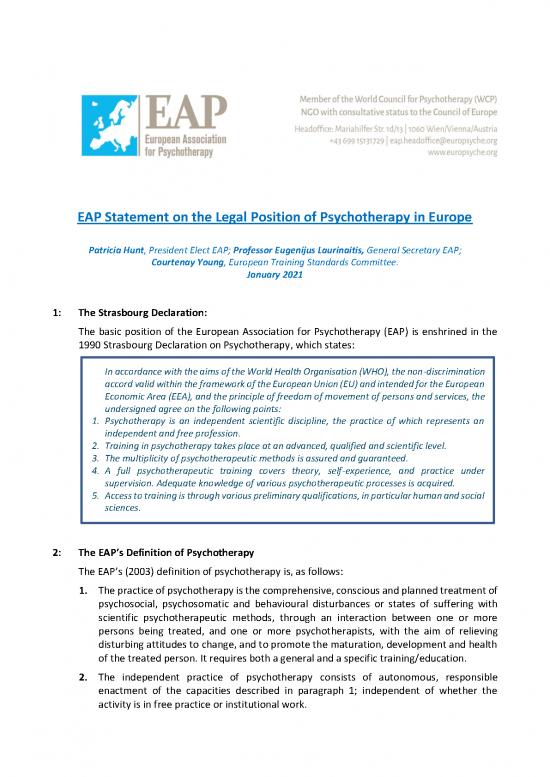 picture Psychotherapy Pdf 108583 | Legal Position Of Psychotherapy In Europe 2021 Final