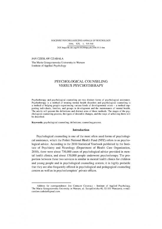 picture1_Theories Of Counseling Pdf 108757 | Roczniki Psychologiczne 20163 Ar Ang  Czabala
