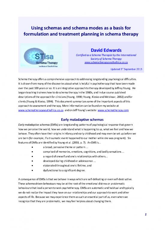 picture1_Psychotherapy Pdf 109014 | Schemas And Schema Modes For Formulation And Treatment Planning