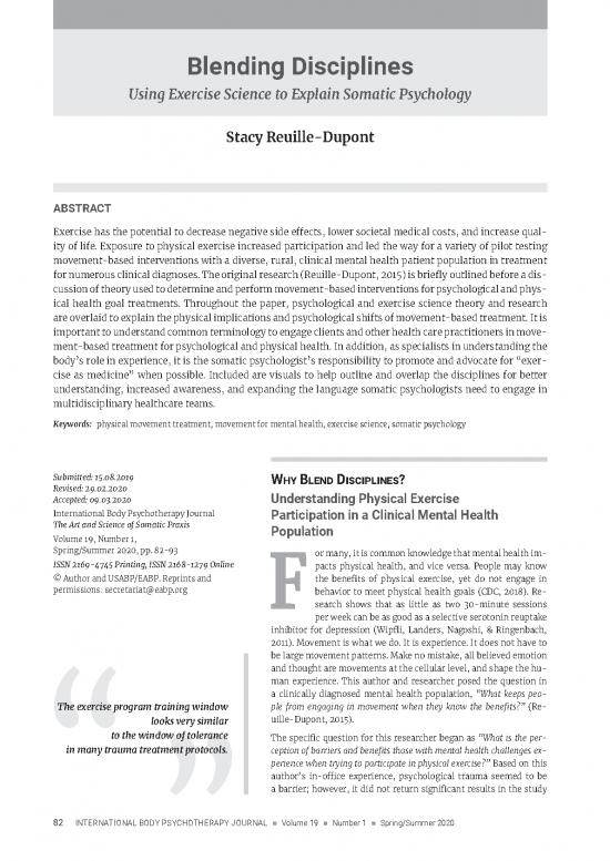 picture Exposure Therapy Pdf 108677 | Stacey Reuille Dupont   Blending Discipline Using Exercise Science To Explain Somatic Psychology