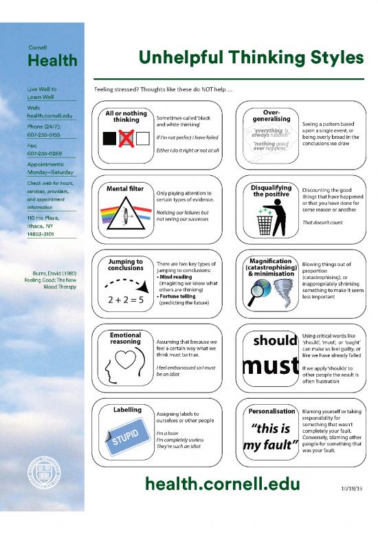 Unhelpful Thinking Styles Pdf Printable 