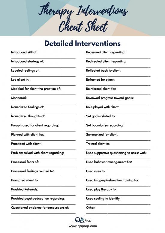 List Of Therapeutic Interventions Pdf 107279 | Interventions Cheat Sheet