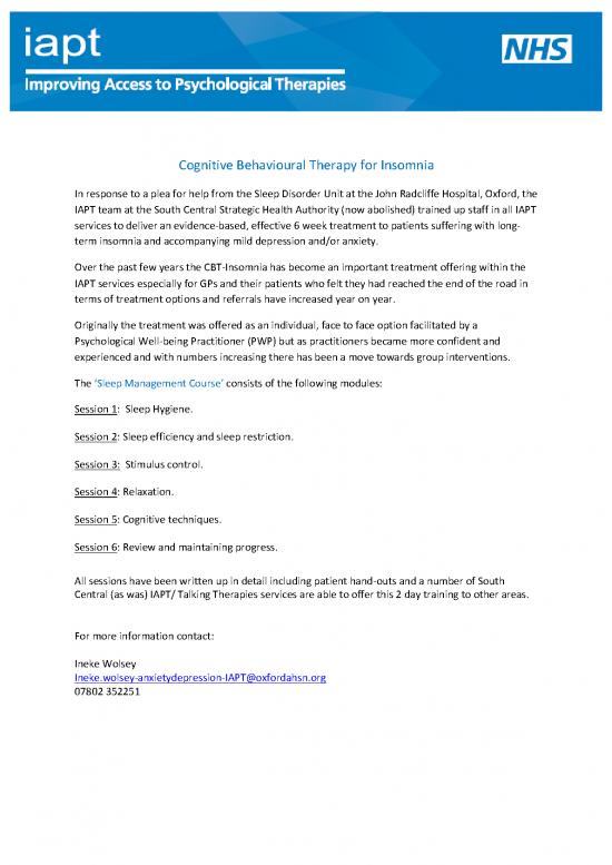 picture_Management Team Pdf 111608 | Introduction To Cbt I Programme