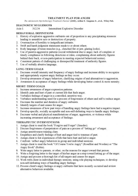 picture Psychotherapy Treatment Plan Template Pdf 110232 | Plan Anger
