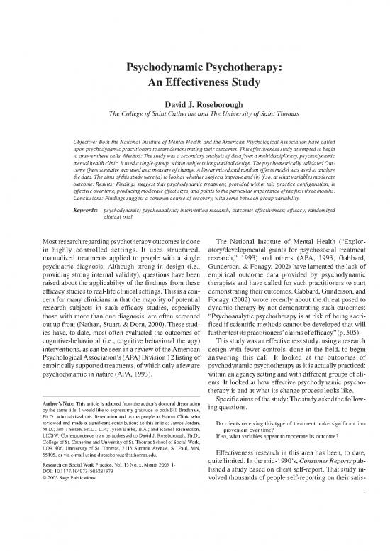 picture Psychoanalytic Therapy Pdf 110355 | Psychodynamic Psychotherapy An Effectiveness Study