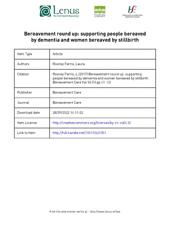 picture1_Cbt For Grief Pdf 110158 | Rooney Ferris, L (2017) Bereavement Round Up Supporting People Bereaved By Dementia And Women Bereaved By Stillbirth   Post Referee Print