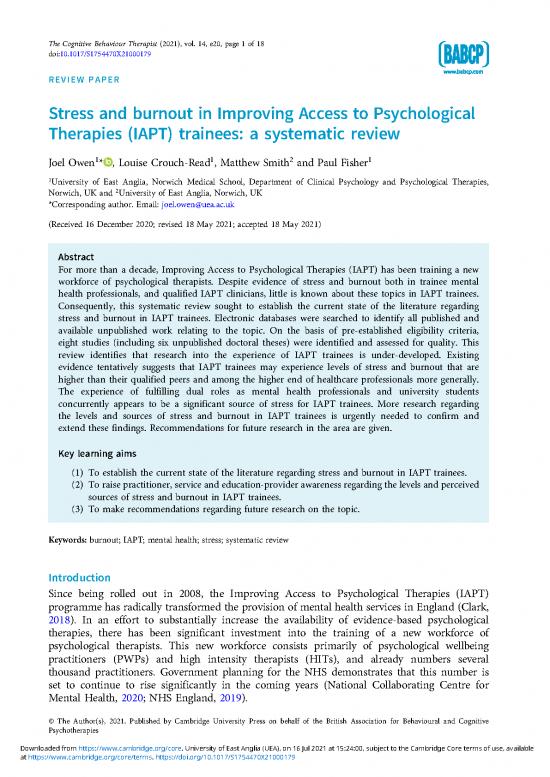 picture1_Stress And Burnout In Improving Access To Psychological Therapies Iapt Trainees A Systematic Review