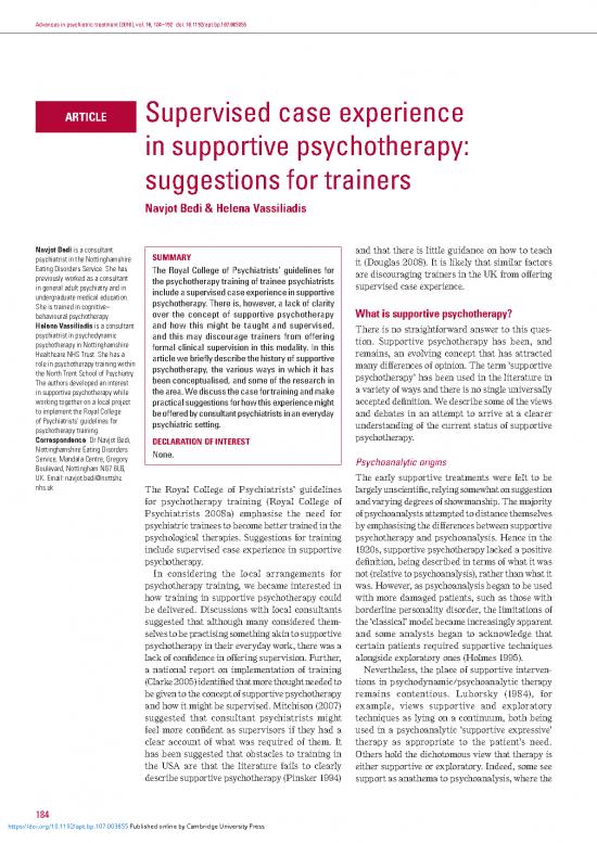 picture Supportive Psychotherapy Pdf 109776 | Supervised Case Experience In Supportive Psychotherapy Suggestions For Trainers