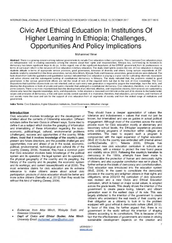 picture1_Education Pdf 113343 | Civic And Ethical Education In Institutions Of Higher Learning In Ethiopia Challenges Opportunities And Policy Implications