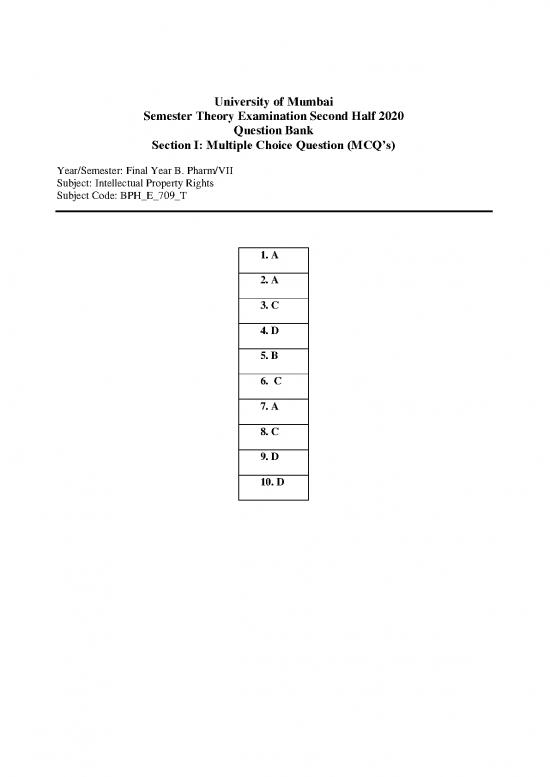 picture Mumbai University Mcq Question Bank Pdf 113311 | Intellectual Property Rights Answer Key