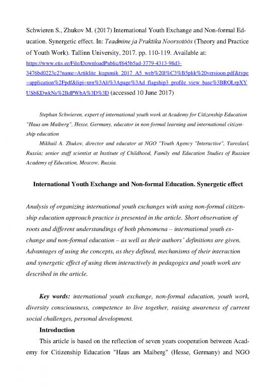 picture Education Pdf 112744 | International Youth Exchange And Non Formal Education   Synergetic Effect