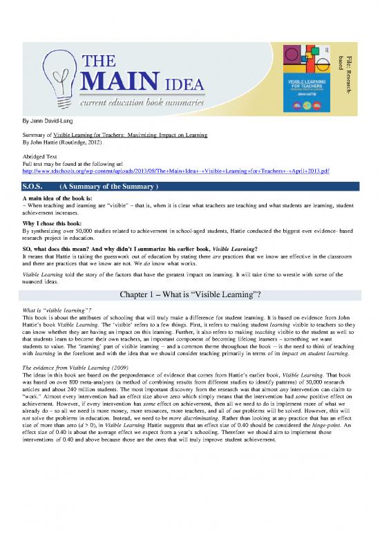 picture1_Education Pdf 113446 | Main Idea Summary Of Visible Learning Abridged