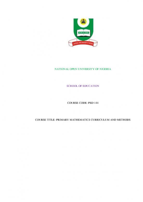 Ped 144 primary mathematics curriculum and methods