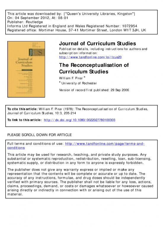 curriculum studies in education pdf