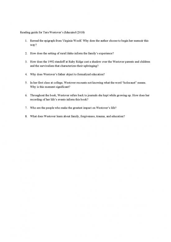 picture Education Pdf 112398 | Reading Guide For Educated