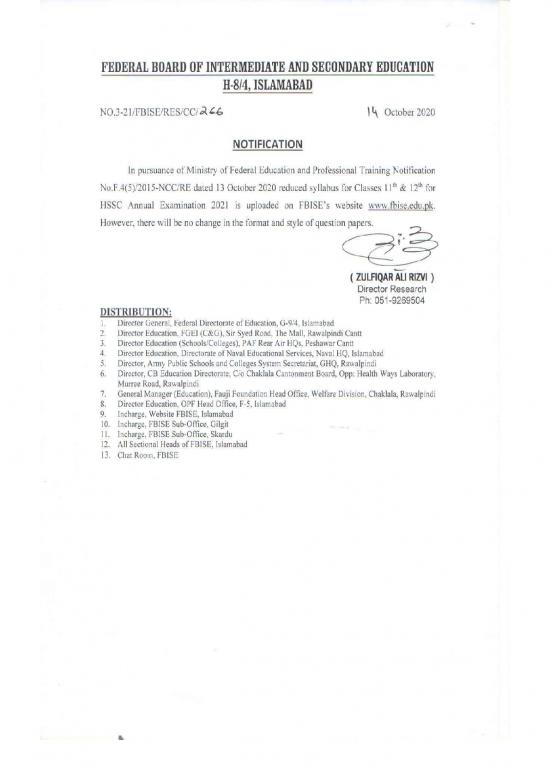 picture Education Pdf 113221 | Reduced Syllabus At Hssc Level (2021)