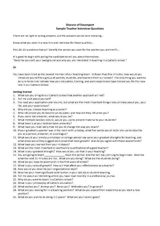 Education Pdf 113089 Sample Interview Questions For Teachers 1