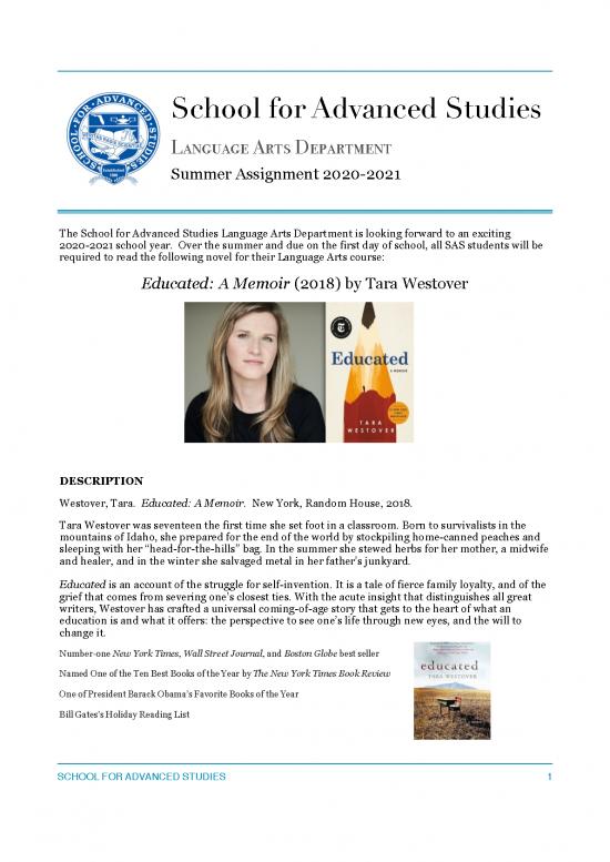 picture Educated Pdf 113620 | Summer Assignment Language Arts 2020 2021