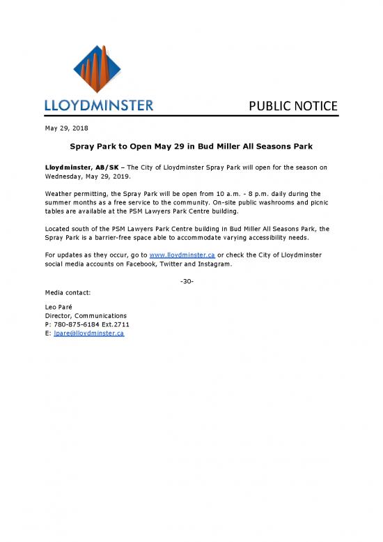 picture Park Psm Pdf 115987 | 05 29 2019 Spray Park Opening Public Notice