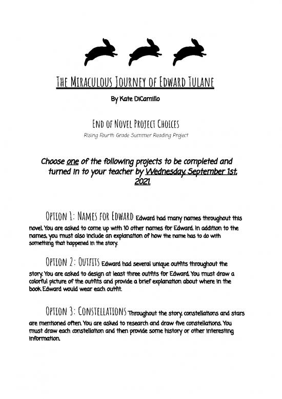 picture The Miraculous Journey Of Edward Tulane Pdf 117201 | 4th Grade Summer Reading Packet