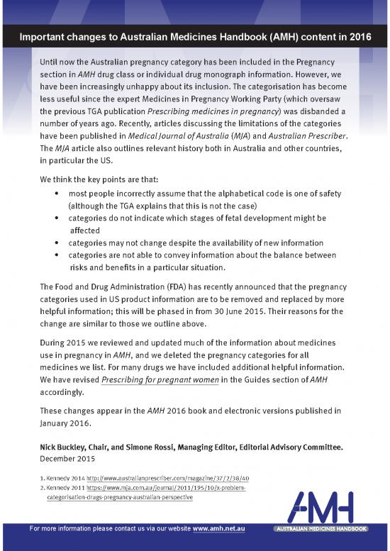 picture_Australian Medicines Handbook Pdf 116233 | Amh Notice Pregnancy Categories 2016
