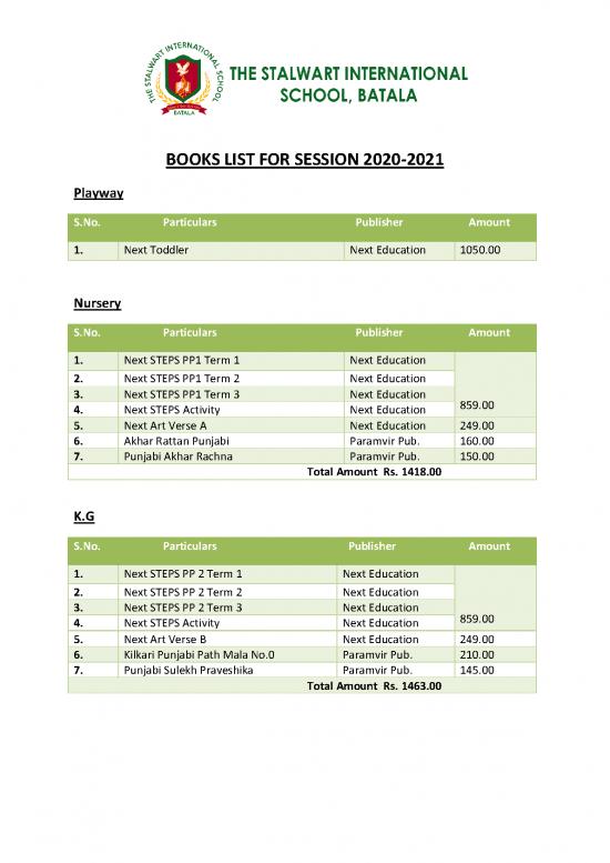 picture_Book List The Stalwart International School