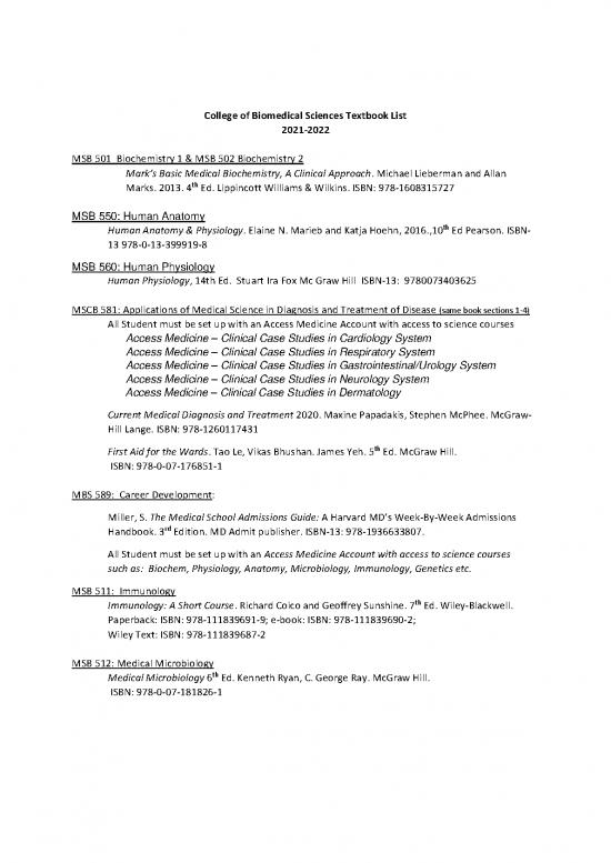 picture Medicine Pdf 115656 | College Of Biomedical Sciences Textbook List 2021 2022 1