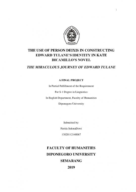 picture Farida Sukma Dewi   13020112140067    The Use Of Person Deixis In Constructing Edward Tulane's Identity  (project On Linguistics)