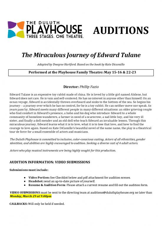 picture1_The Miraculous Journey Of Edward Tulane Pdf 116685 | Ft 2021 Edwardtulane Audition Packet Fillable