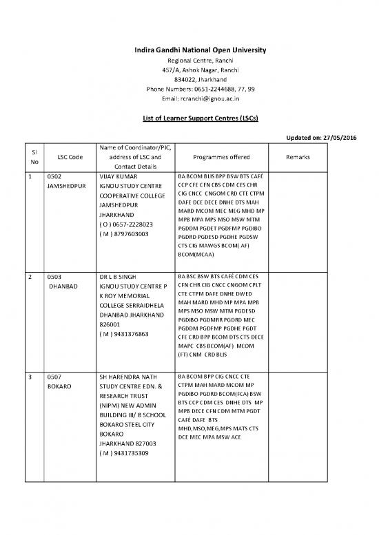 picture1_Ignou Study Centre List Pdf 117468 | List Of Learner Support Centres (lscs) For Ranchi Reginal Centrpdf