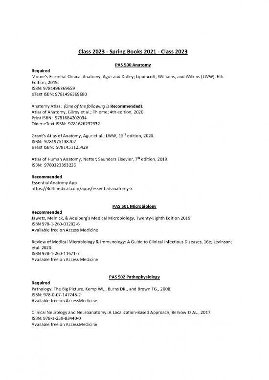 picture1_Medical Books Free 115313 | Pa Book List Spring 2021 Class 2023