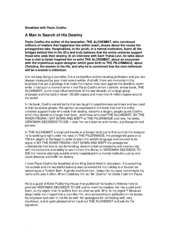 picture_Paulo Coelho Pilgrimage Pdf 116812 | Pc Interv 1999 Sarit Yishai Levi Breakfast With Paulo Coelho