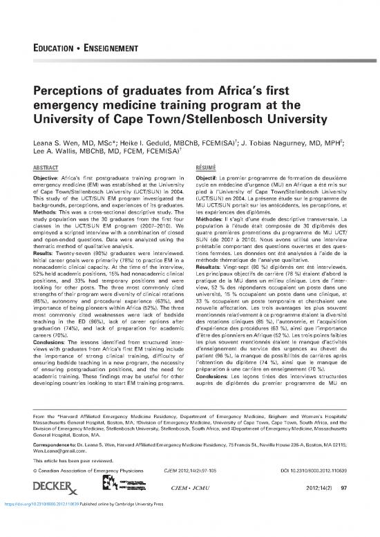 picture1_Study Pdf 115895 | Perceptions Of Graduates From Africa S First Emergency Medicine Training Program At The University Of Cape Town Stellenbosch University