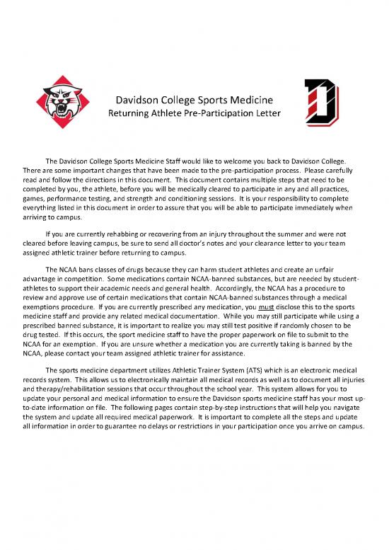 picture Davidson Medicine Pdf 115215 | Returning Athlete Pre Participation Letter