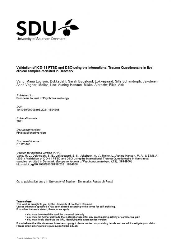 picture International Trauma Questionnaire Pdf 117502 | Validation Of Icd 11 Ptsd And Dso Using The International Trauma Questionnaire In Five Clinical Samples Recruited In Denmark
