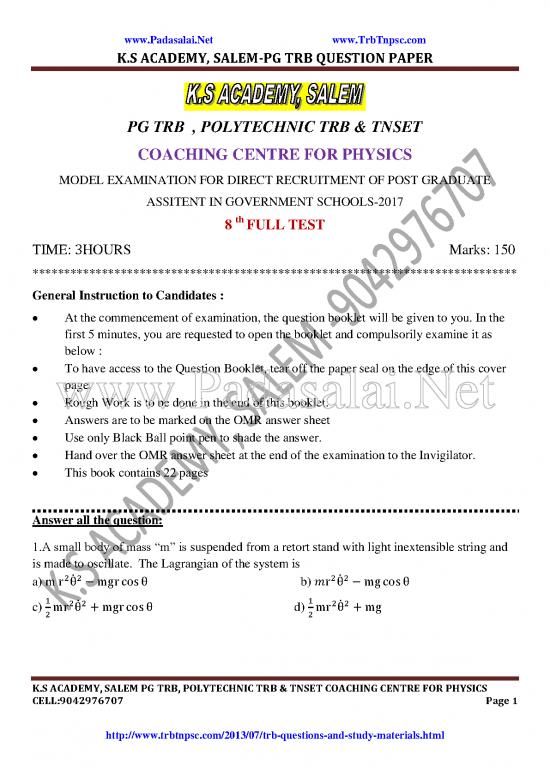 picture1_Trb Question Paper 117921 | 281 Pgtrb Physics Study Material Model Test 8