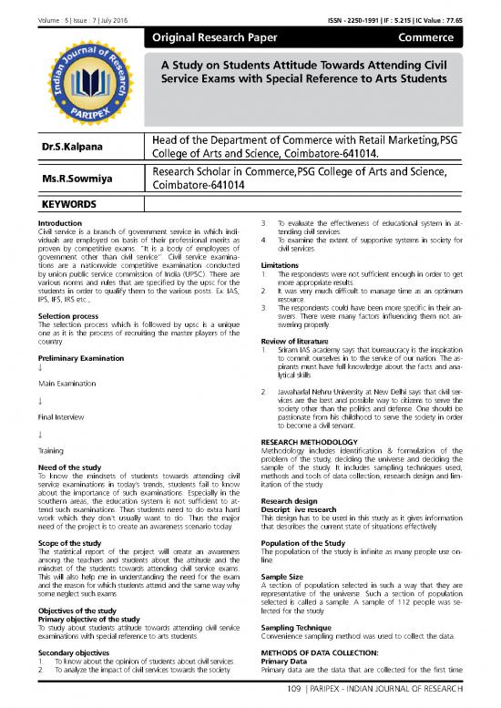 picture Study Pdf 119739 | A Study On Students Attitude Towards Attending Civil Service Exams With Special Reference To Arts Students July 2016 0005191768 9704157