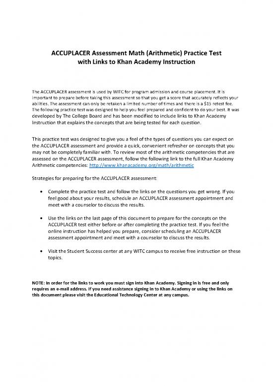 picture Accuplacer Practice Test Pdf 119409 | Accuplacer Math Practice Test With Links To Instruction