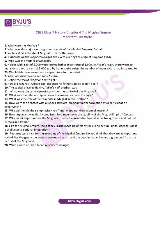 picture_Cbse Class 7 History Chapter 4 The Mughal Empire Important Questions