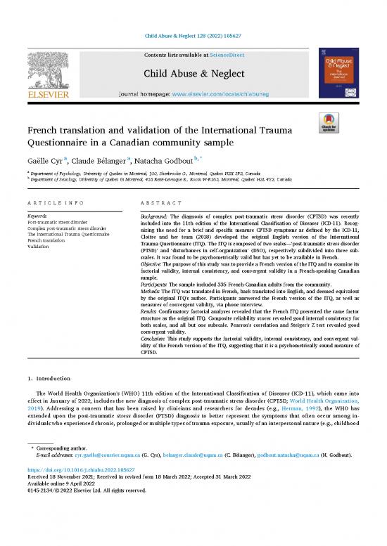 picture International Trauma Questionnaire Pdf 117853 | French Translation And Validation Of The International Trauma Questionnaire In A Canadian Community Sample