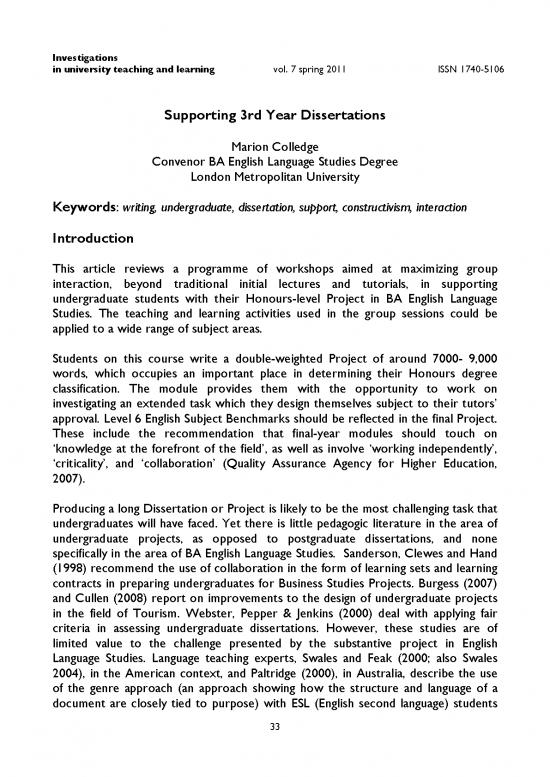 picture Undergraduate Dissertation Examples Pdf 117958 | Investigationsinuniversityteachingandlearning V7 P33 40