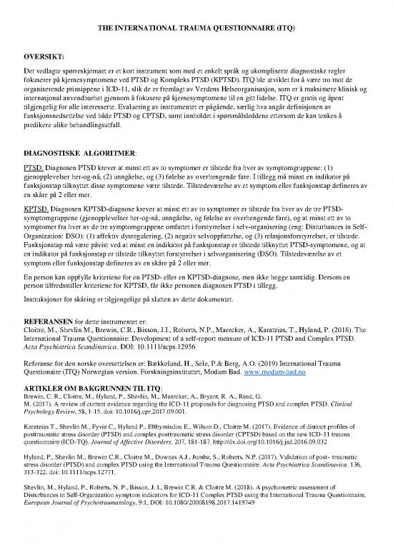 International Trauma Questionnaire Pdf 117893 | Complex Ptsd Trauma Itq ...