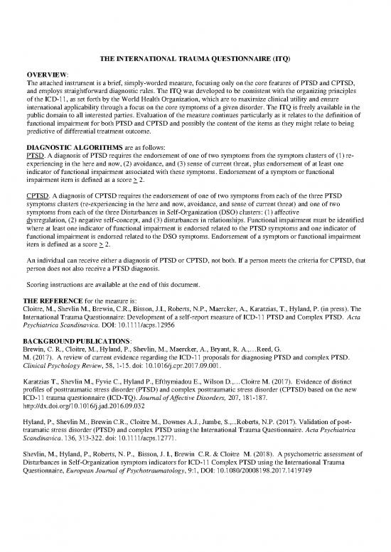 picture International Trauma Questionnaire Pdf 119456 | Itq Overview And Scoring Final 9 September 2018 (1)