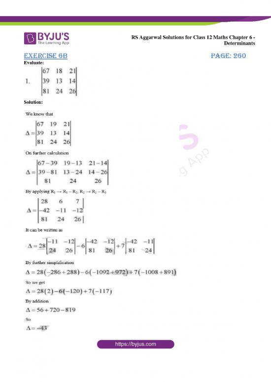 Rs Aggarwal Solutions Class 12 Maths Chapter 6 Determinants Exercise 6b